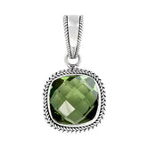 NKLP-001-GAM Sterling Silver Pendant With Green Amethyst Q. Jewelry Bali Designs Inc